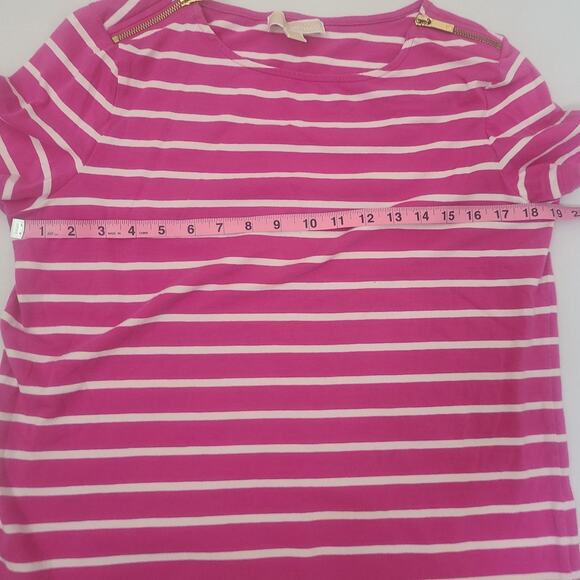 Michael Kors Pink And White Striped Blouse-L- 2000's Zipper Shoulders - Picture 8 of 9